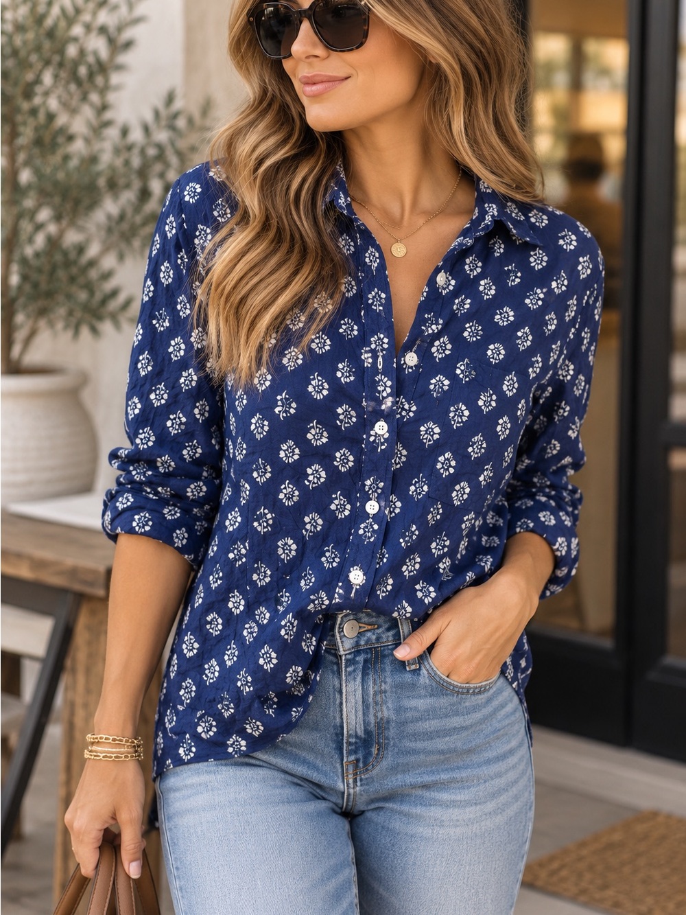 NWOT! J. Crew Navy Blue Floral Print Button-Down Shirt